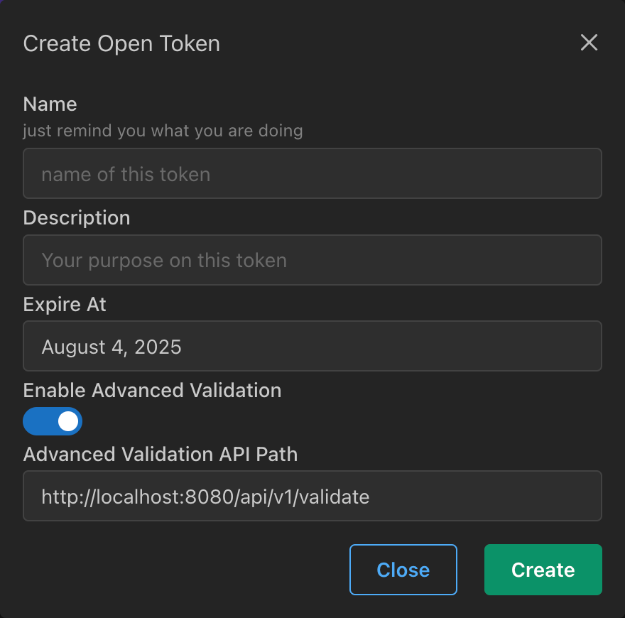 Create an Open Token